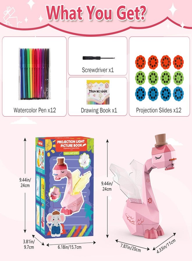 MFEESYOB Drawing Projector for Kids, Tracing and Drawing Projector for Kids with Cute Swan Look, Smart Art Sketcher Projector with 96 Stencils, Toddler Toys for Girls Boys 3+, Pink - Image 5